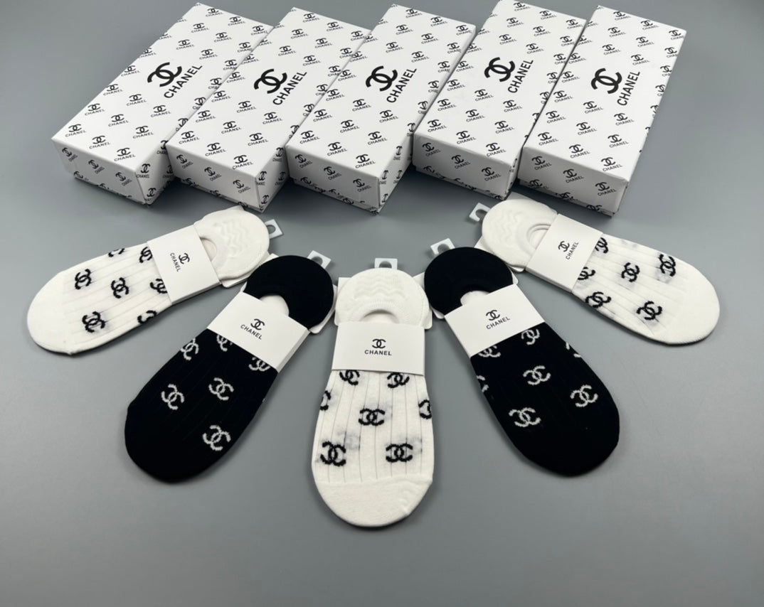 Chanel Black White Repeated Interlocking Letters No-Show Socks, image 5