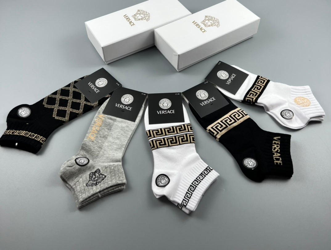 Versace Neutral Geometric Medallion Mix Crew Socks, image 3