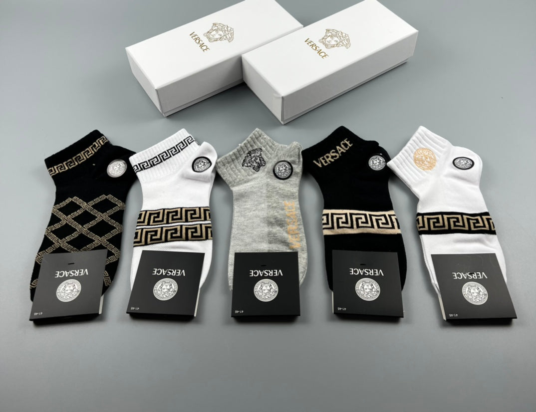Versace Neutral Geometric Medallion Mix Crew Socks, image 6