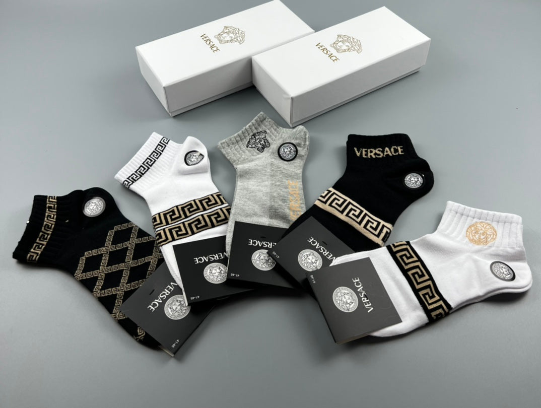 Versace Neutral Geometric Medallion Mix Crew Socks, image 7