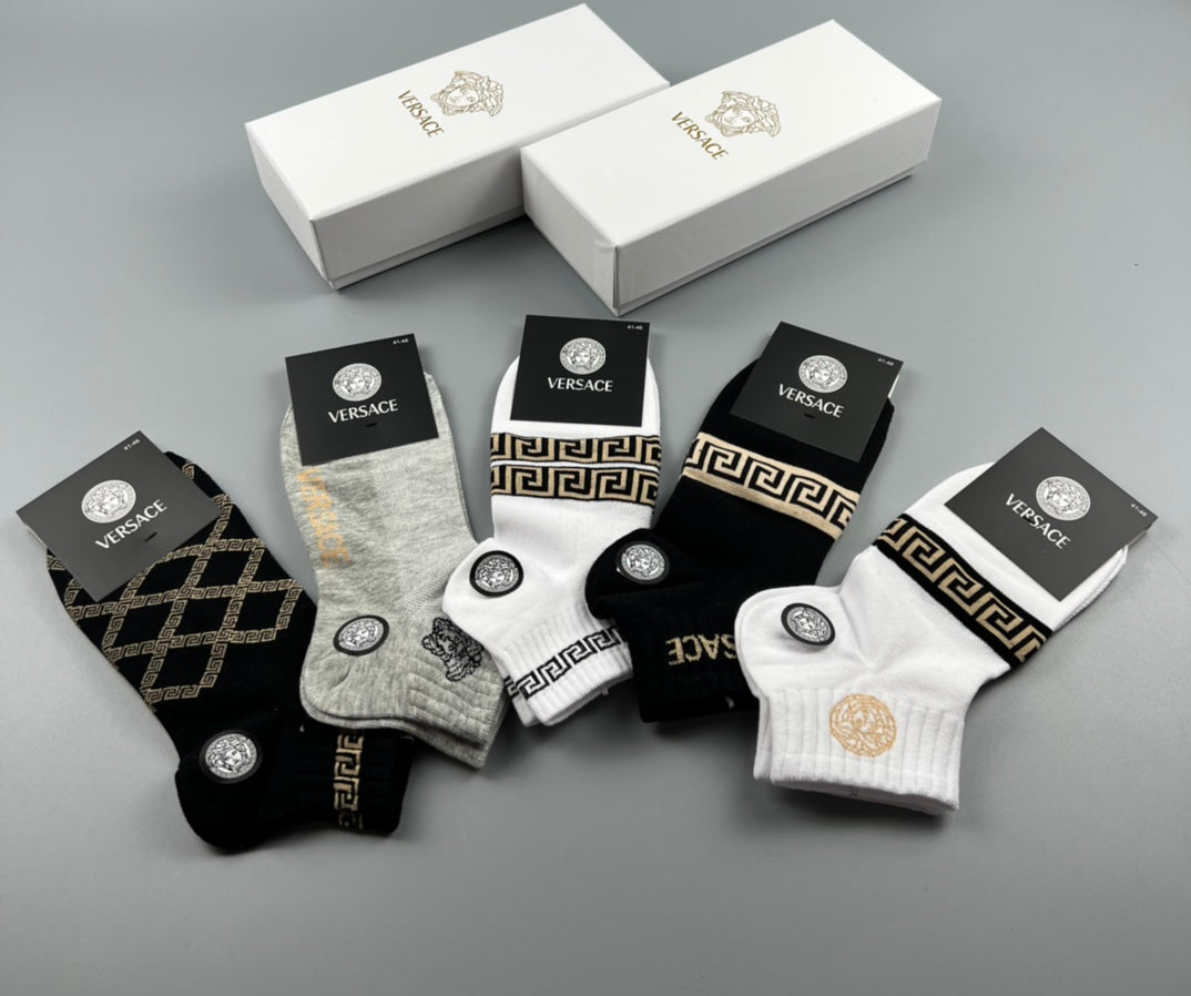 Versace Neutral Geometric Medallion Mix Crew Socks, image 2