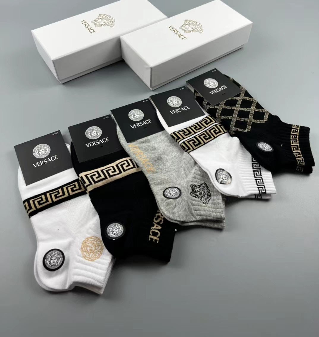 Versace Neutral Geometric Medallion Mix Crew Socks, image 18