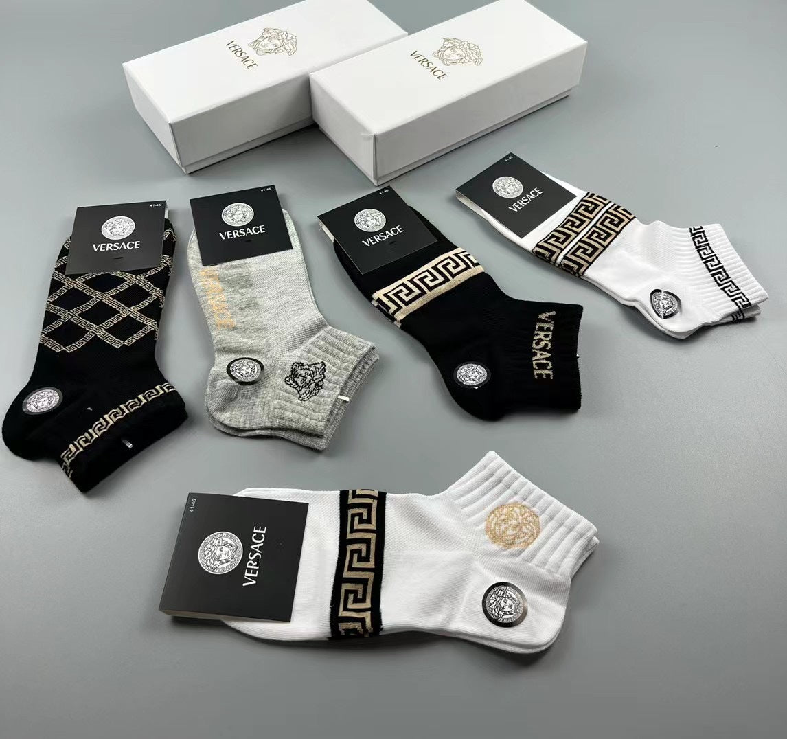 Versace Neutral Geometric Medallion Mix Crew Socks, image 14