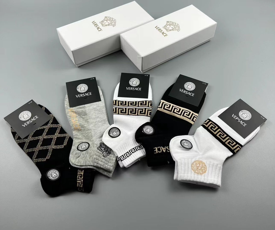 Versace Neutral Geometric Medallion Mix Crew Socks, image 11