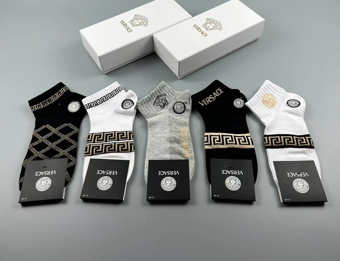 Versace Neutral Geometric Medallion Mix Crew Socks, image 15