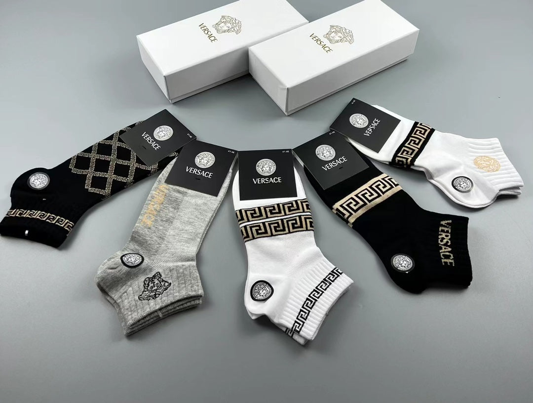 Versace Neutral Geometric Medallion Mix Crew Socks, image 12