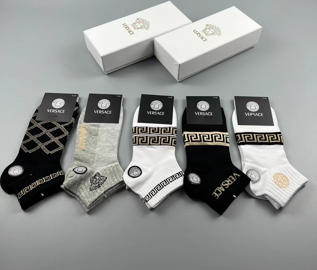 Versace Neutral Geometric Medallion Mix Crew Socks, image 10