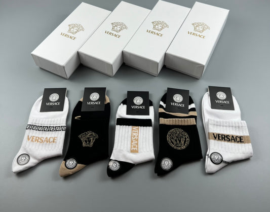 Versace Black White Grey Ornamental Cuffs Crew Socks, image 1
