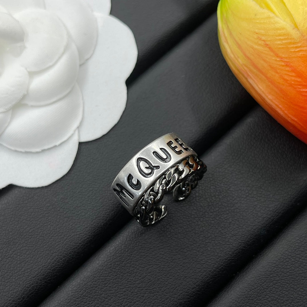 Alexander McQueen Engraved Logo Band ring in Silver Tone, detail view 10