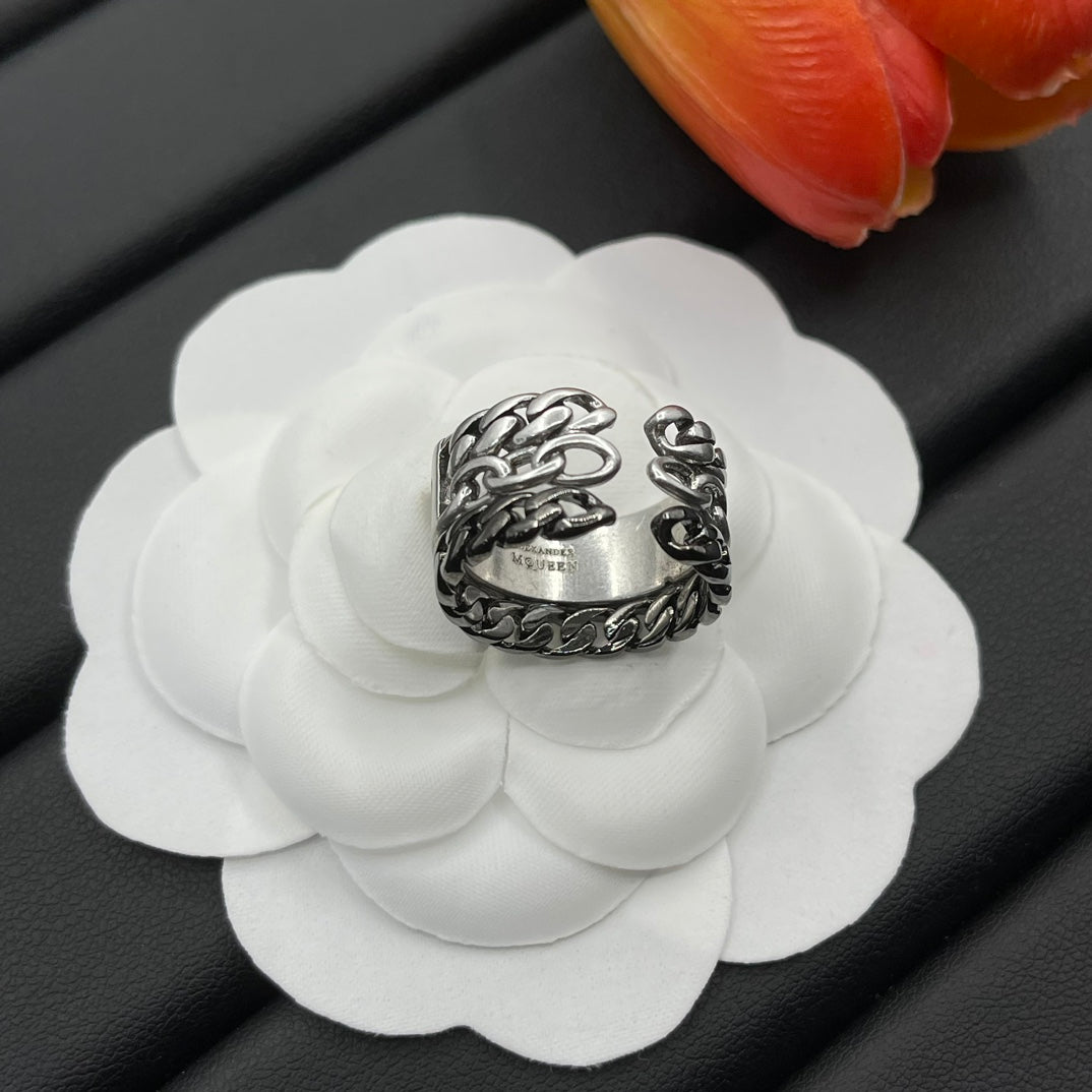 Alexander McQueen Engraved Logo Band ring in Silver Tone, detail view 12
