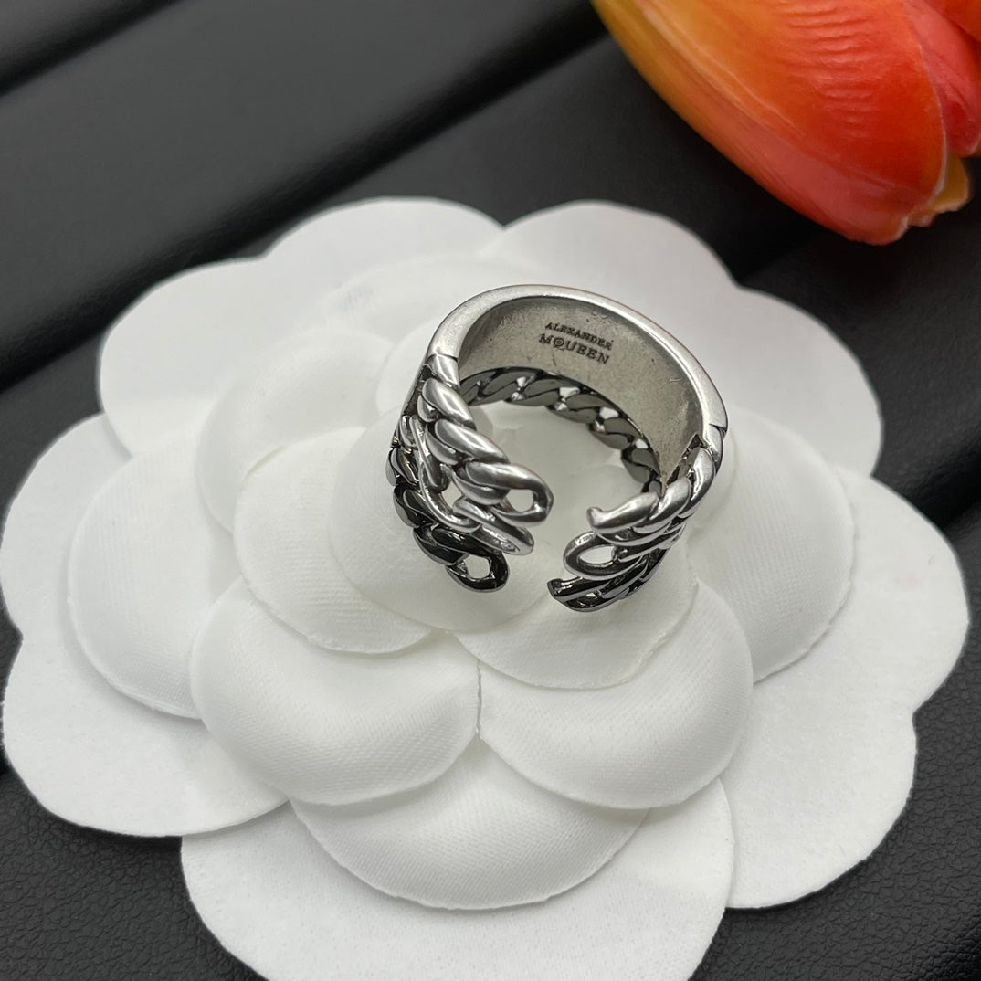 Alexander McQueen Engraved Logo Band ring in Silver Tone, detail view 13