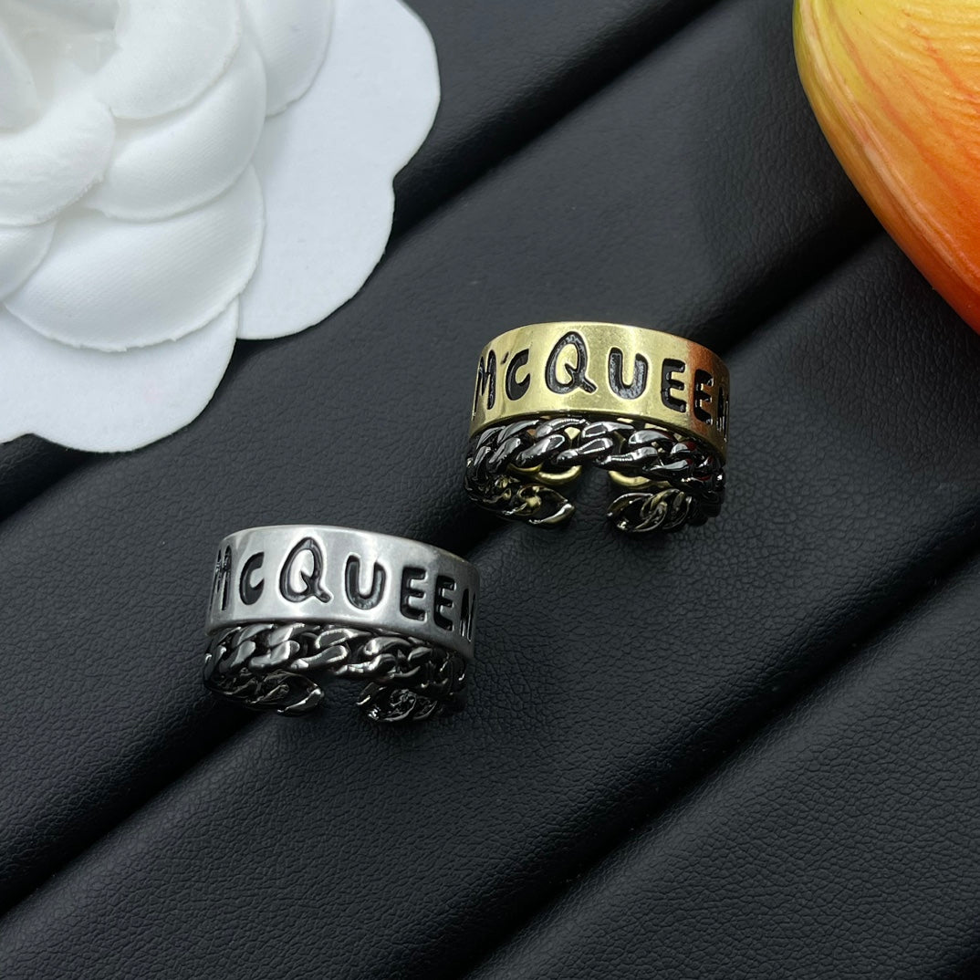 Alexander McQueen Engraved Logo Band ring in Gold Tone, detail view 7