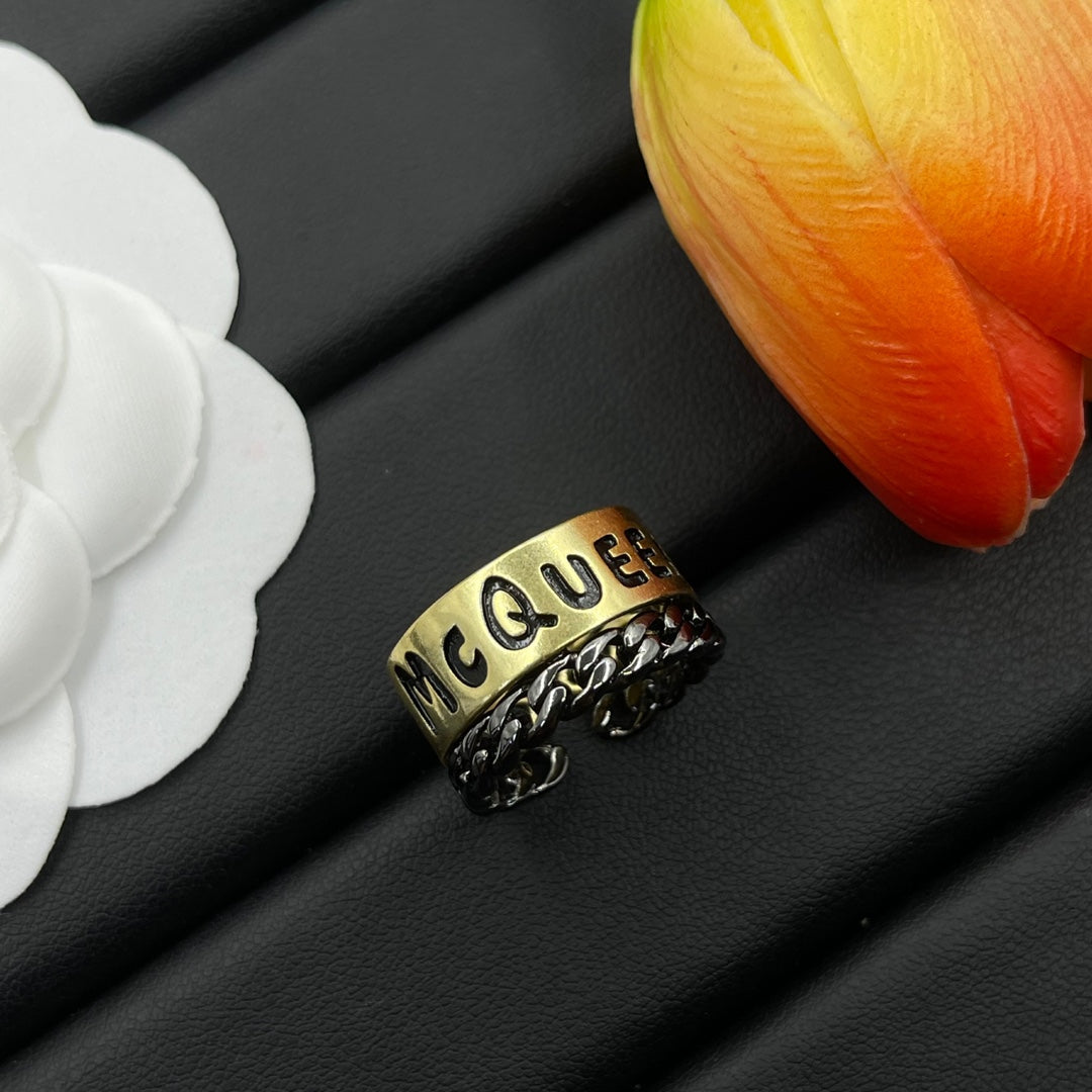 Alexander McQueen Engraved Logo Band ring in Gold Tone, main view