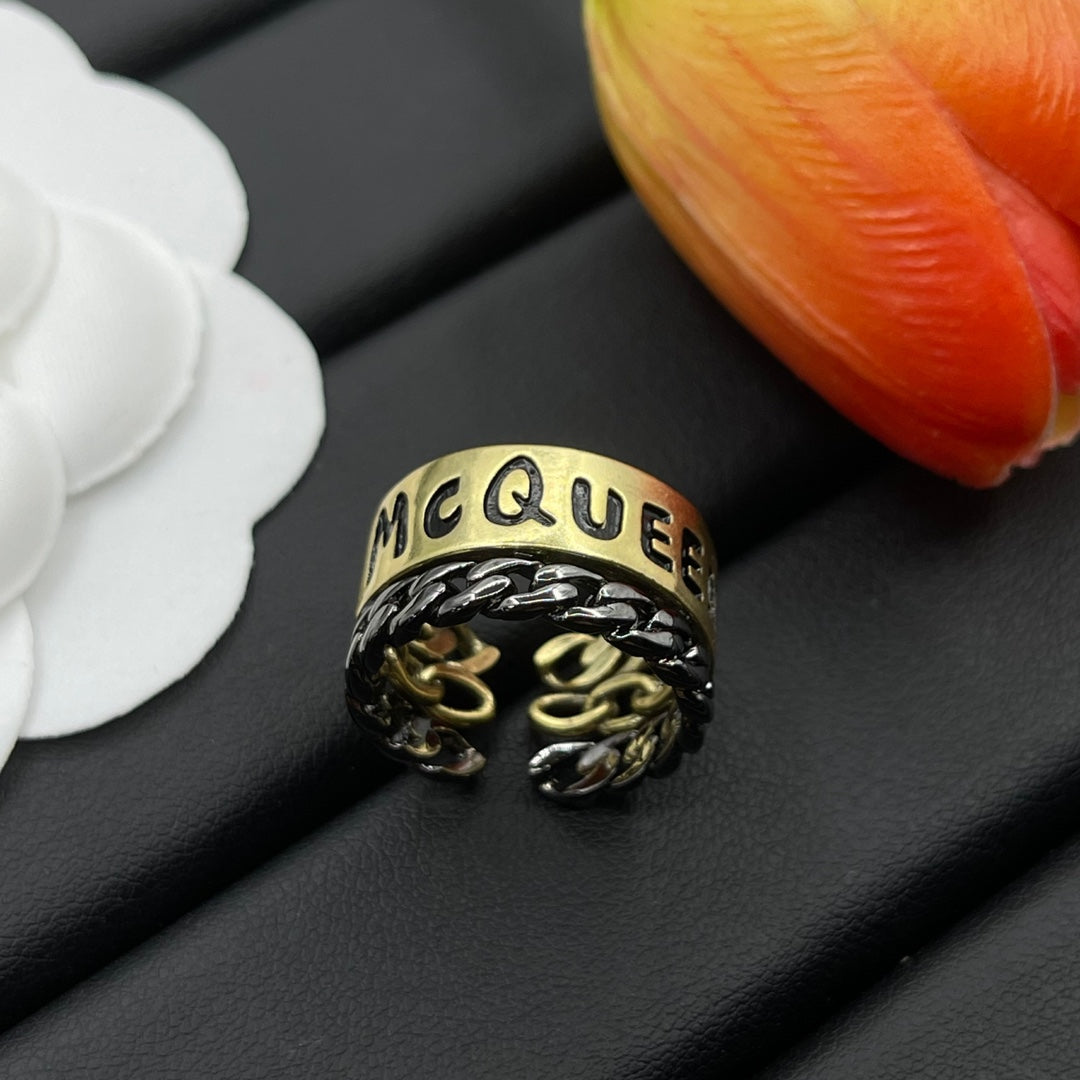Alexander McQueen Engraved Logo Band ring in Gold Tone, detail view 2