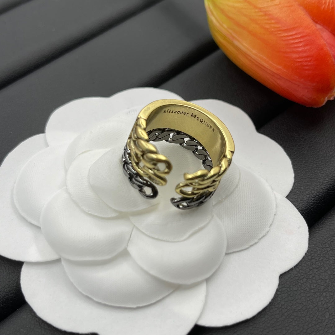Alexander McQueen Engraved Logo Band ring in Gold Tone, detail view 6