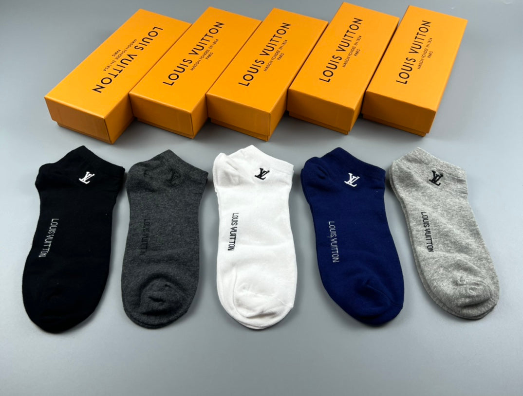 Louis Vuitton Neutral Plain Small Side Letters Crew Socks, image 1