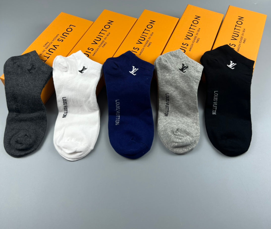 Louis Vuitton Neutral Plain Small Side Letters Crew Socks, image 6