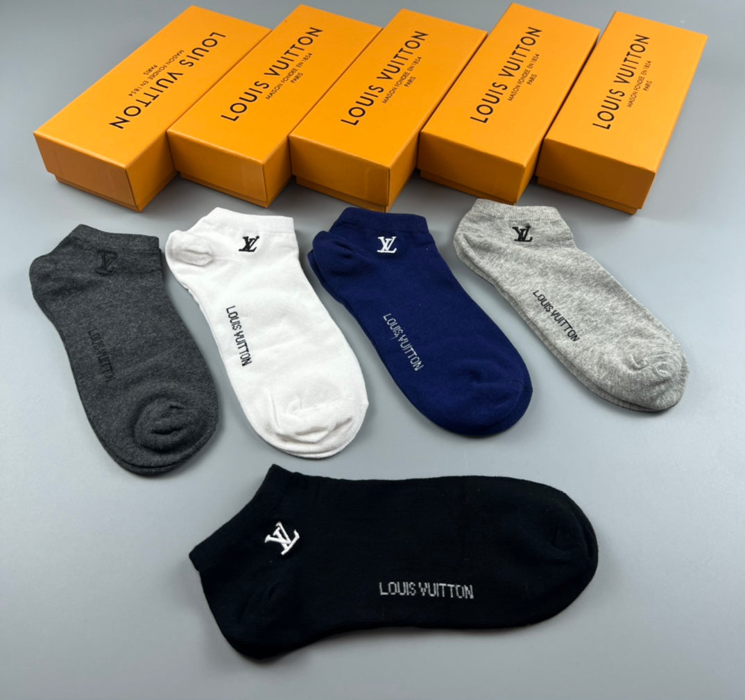 Louis Vuitton Neutral Plain Small Side Letters Crew Socks, image 4