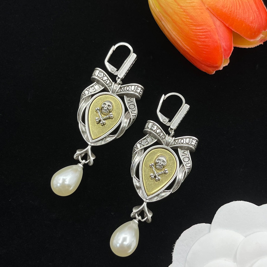 Alexander McQueen Watch Dial Pearl Drop earrings in Silver Tone, main view