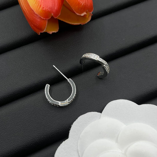 Chaumet pave huggie hoop earrings in Silver Tone, main view