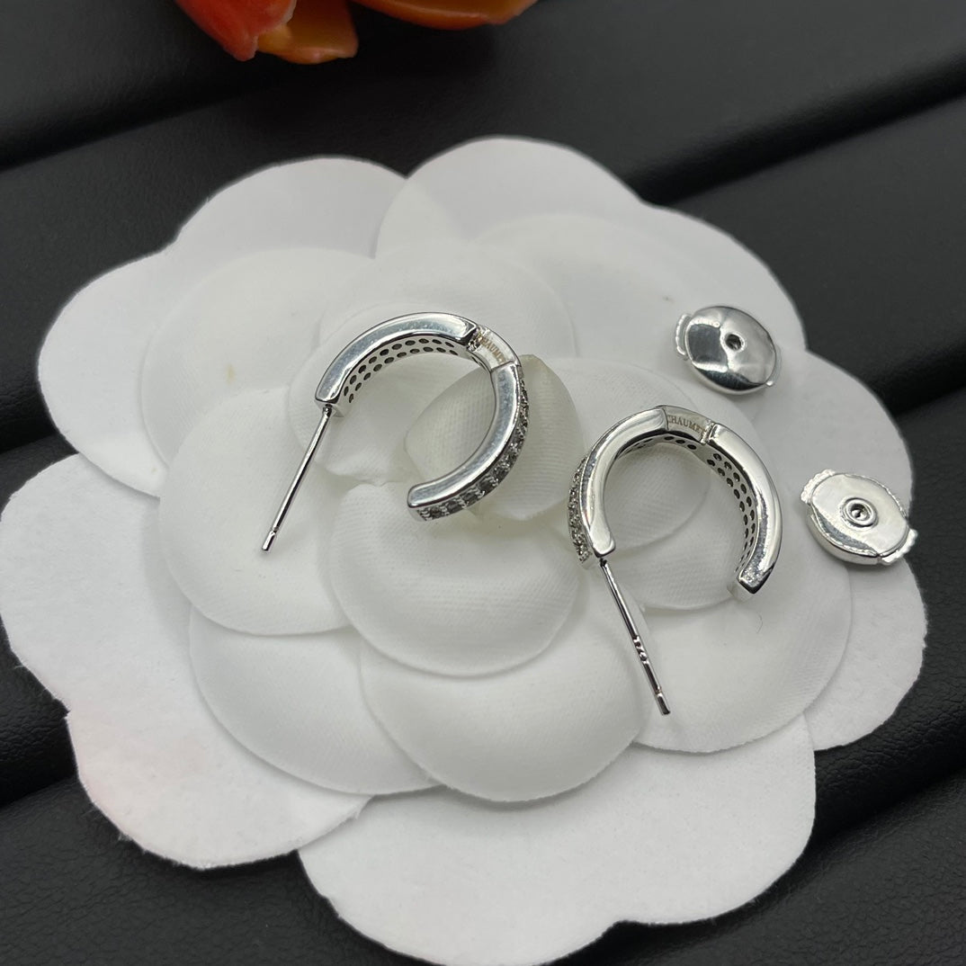 Chaumet pave huggie hoop earrings in Silver Tone, detail view 5