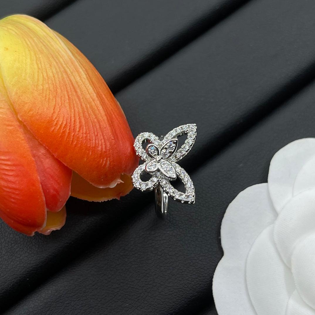 Graff Layered Butterfly Stud earrings in Silver Tone, detail view 16