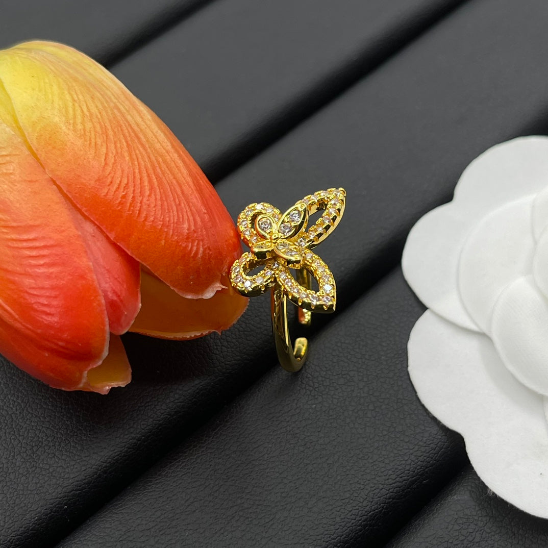 Graff Layered Butterfly Stud earrings in Gold Tone, detail view 3