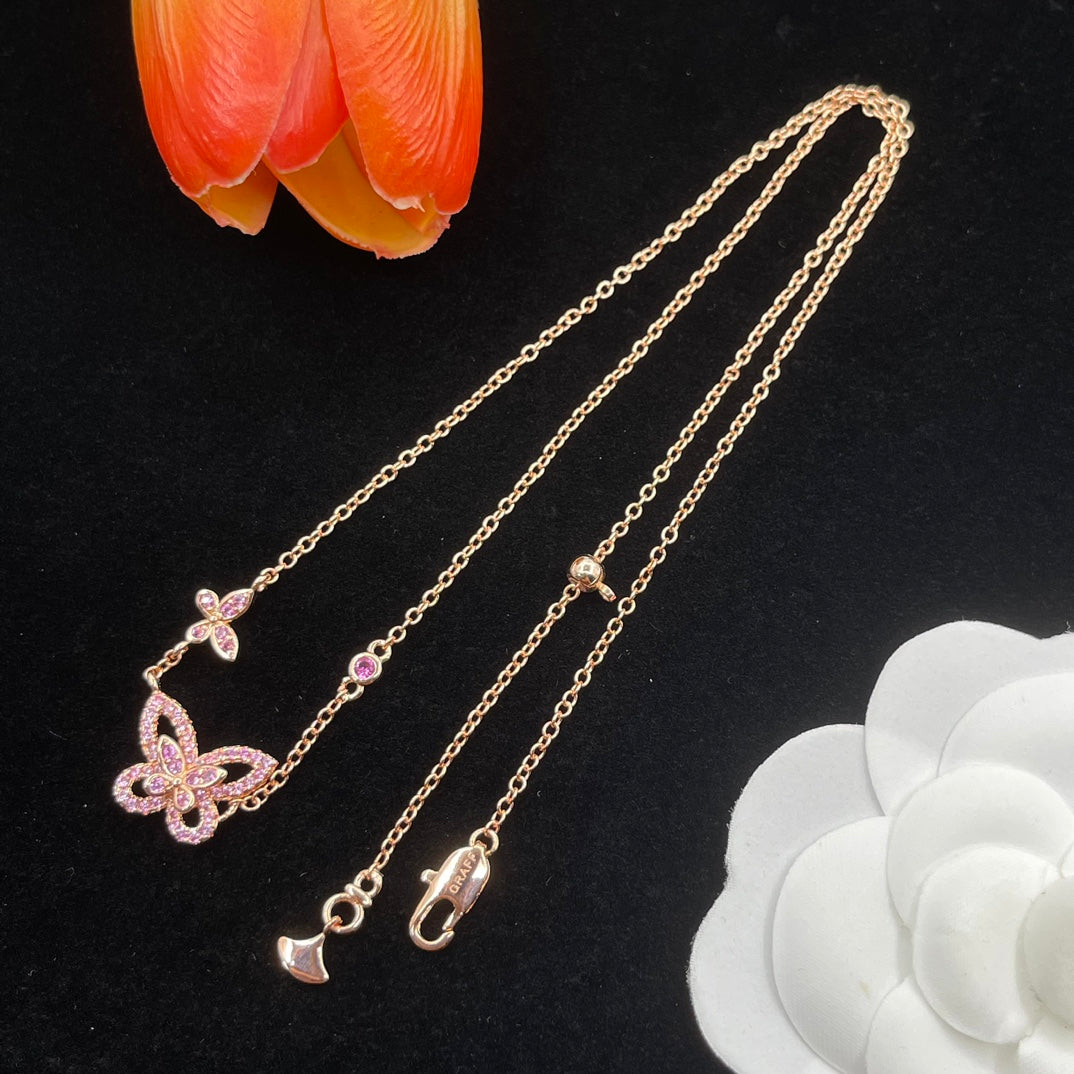 Graff Butterfly Pendant necklace in Rose Gold Tone, detail view 9