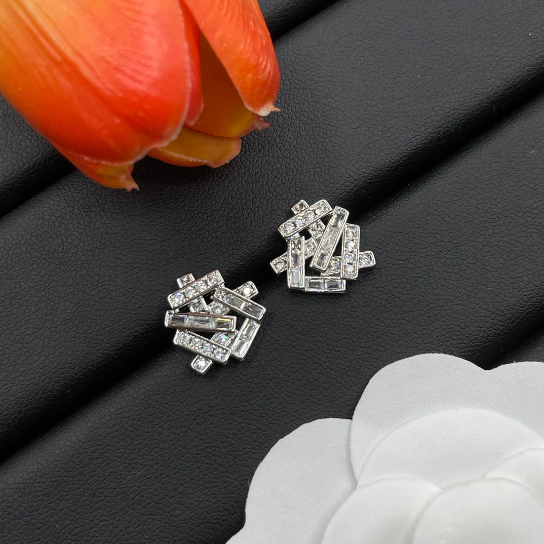 Graff Geometric Cluster Stud earrings in Silver Tone, detail view 8