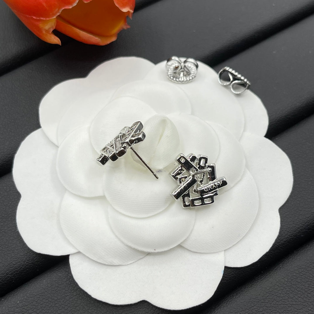 Graff Geometric Cluster Stud earrings in Silver Tone, detail view 12