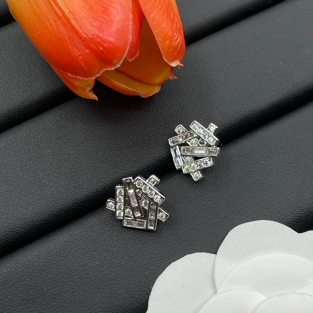 Graff Geometric Cluster Stud earrings in Silver Tone, detail view 10