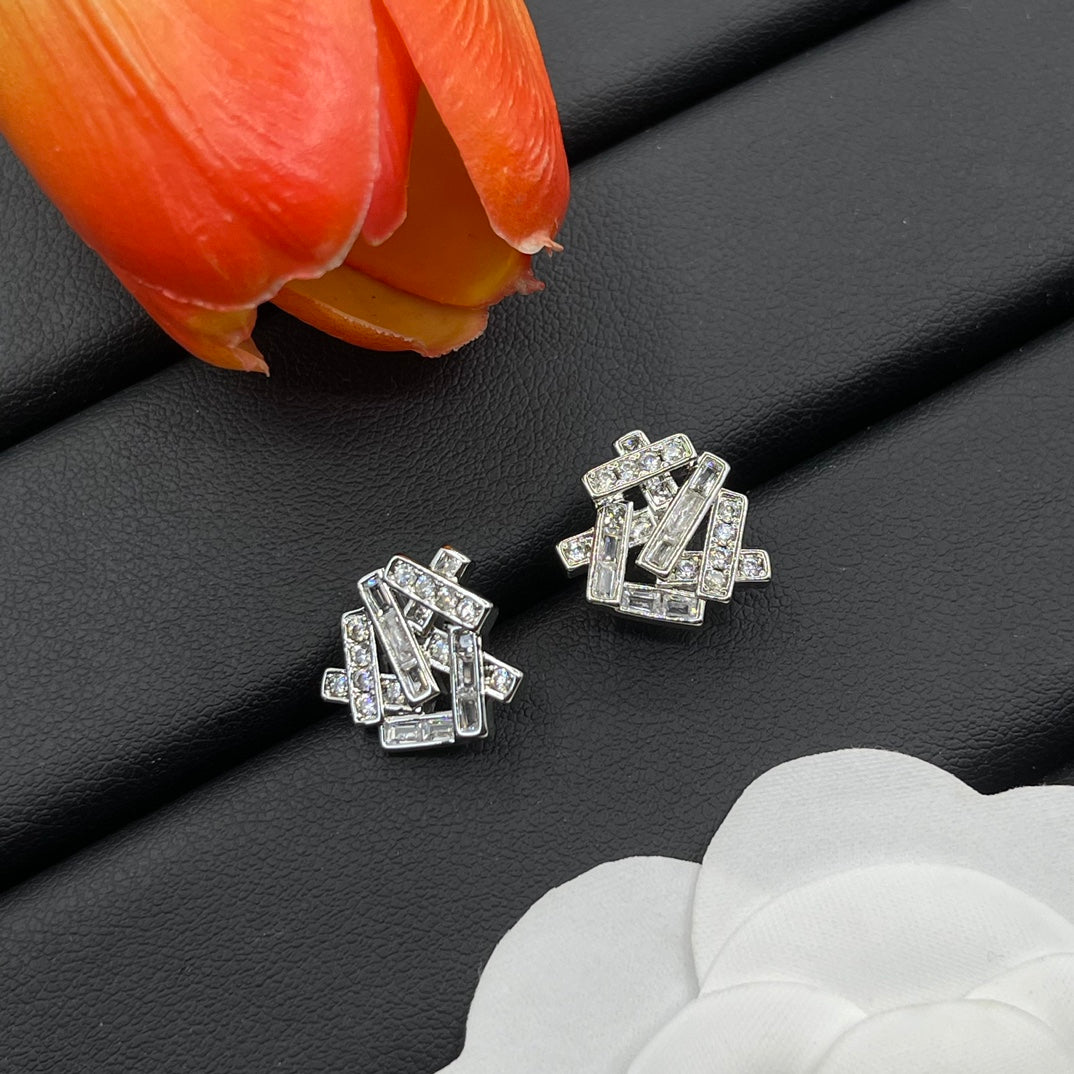 Graff Geometric Cluster Stud earrings in Silver Tone, detail view 9