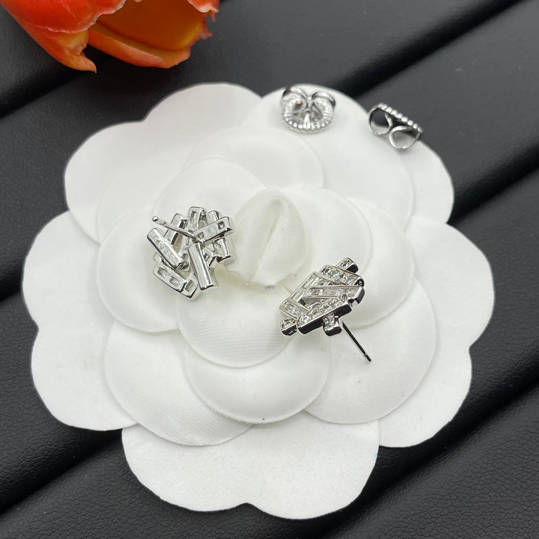 Graff Geometric Cluster Stud earrings in Silver Tone, detail view 11