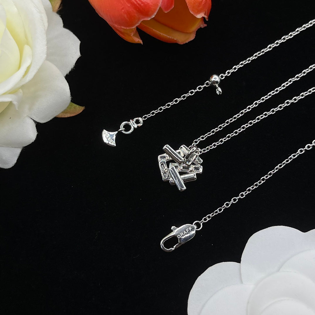 Graff Four-Petal Flower Pendant necklace in Silver Tone, detail view 20