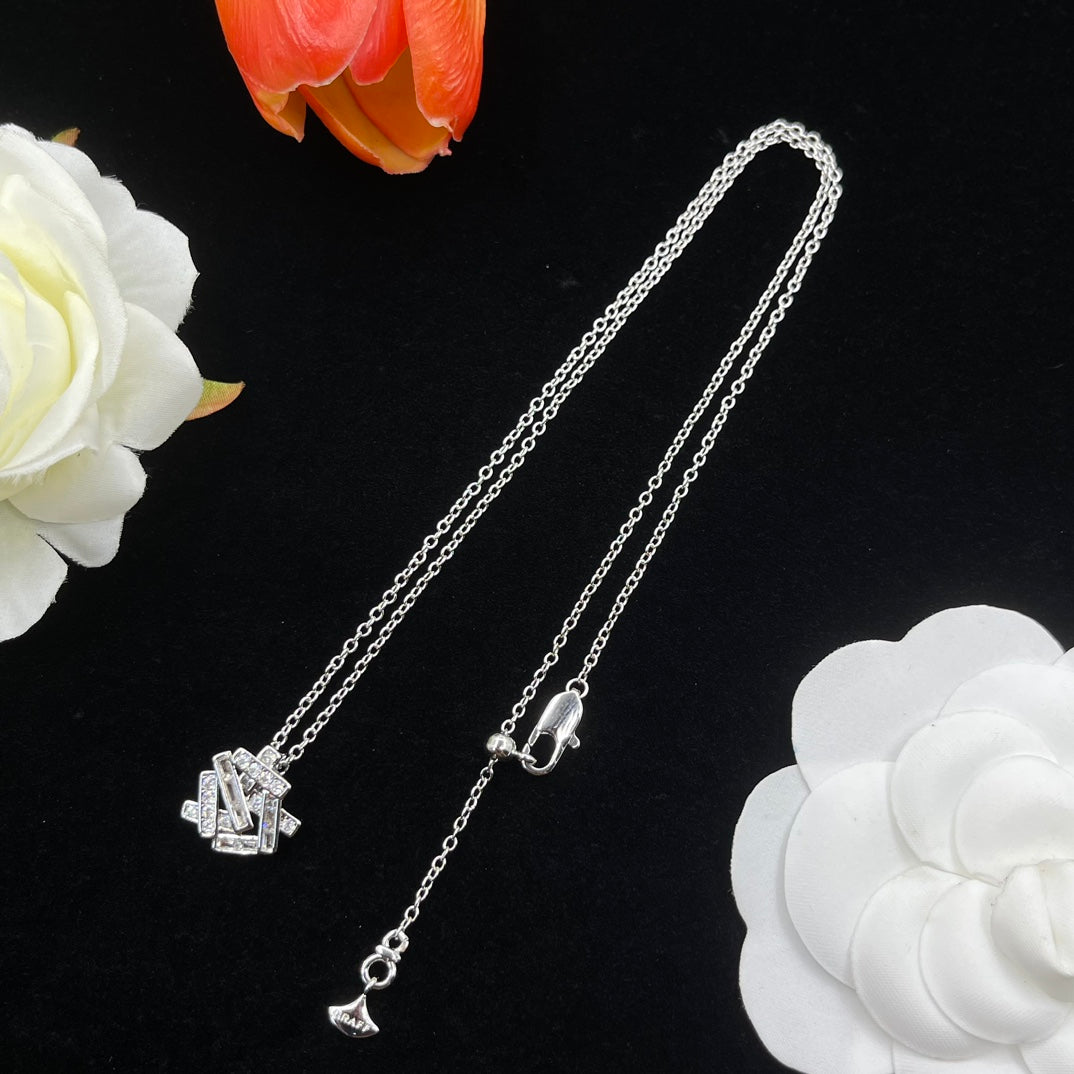 Graff Four-Petal Flower Pendant necklace in Silver Tone, detail view 17