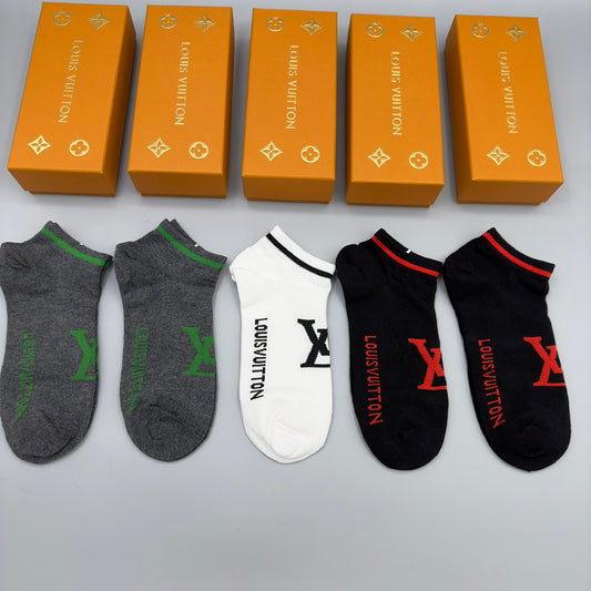 Louis Vuitton Grey White Black Red Edge No-Show Socks, image 1