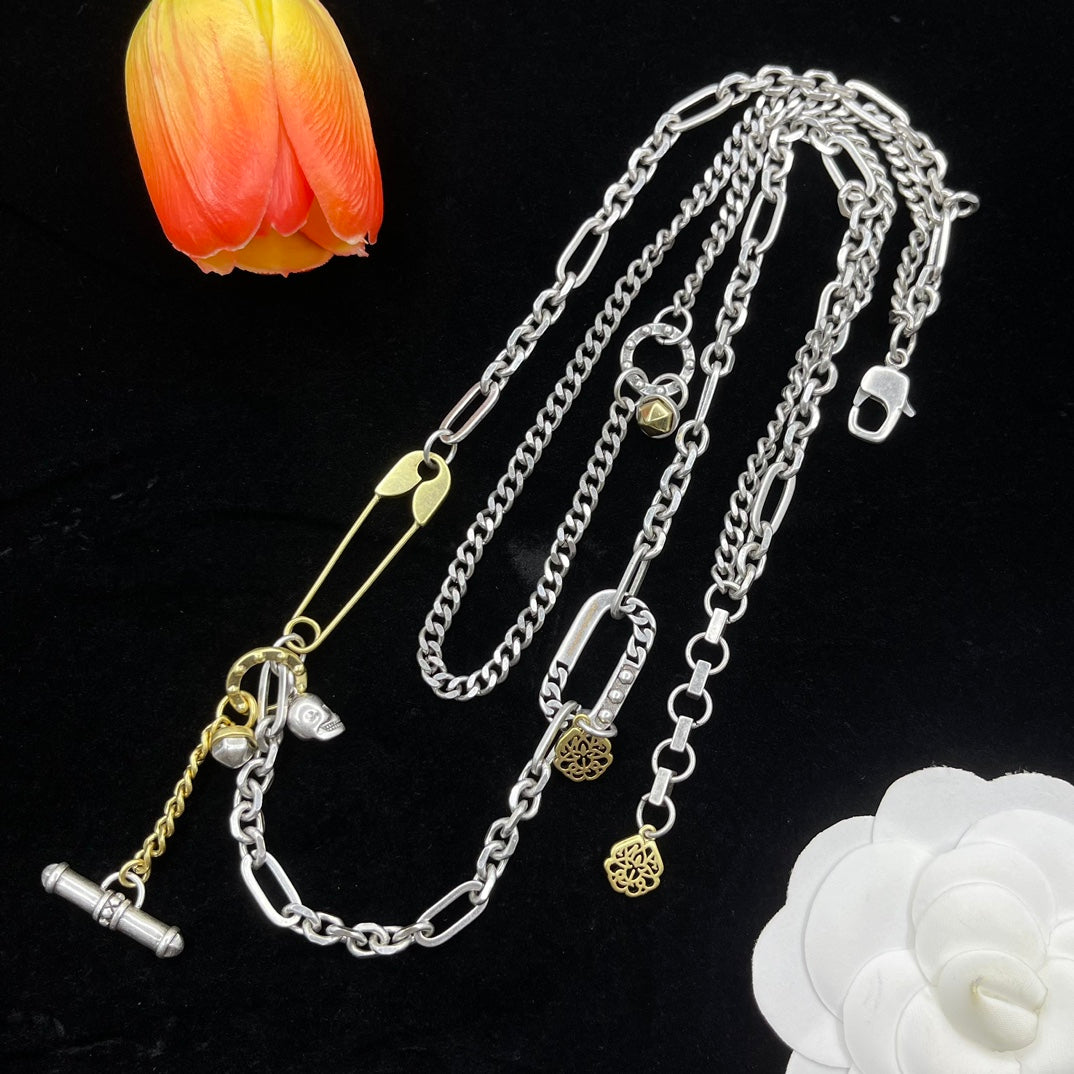 Alexander McQueen Layered Skull Charm necklace in Silver Tone, detail view 5