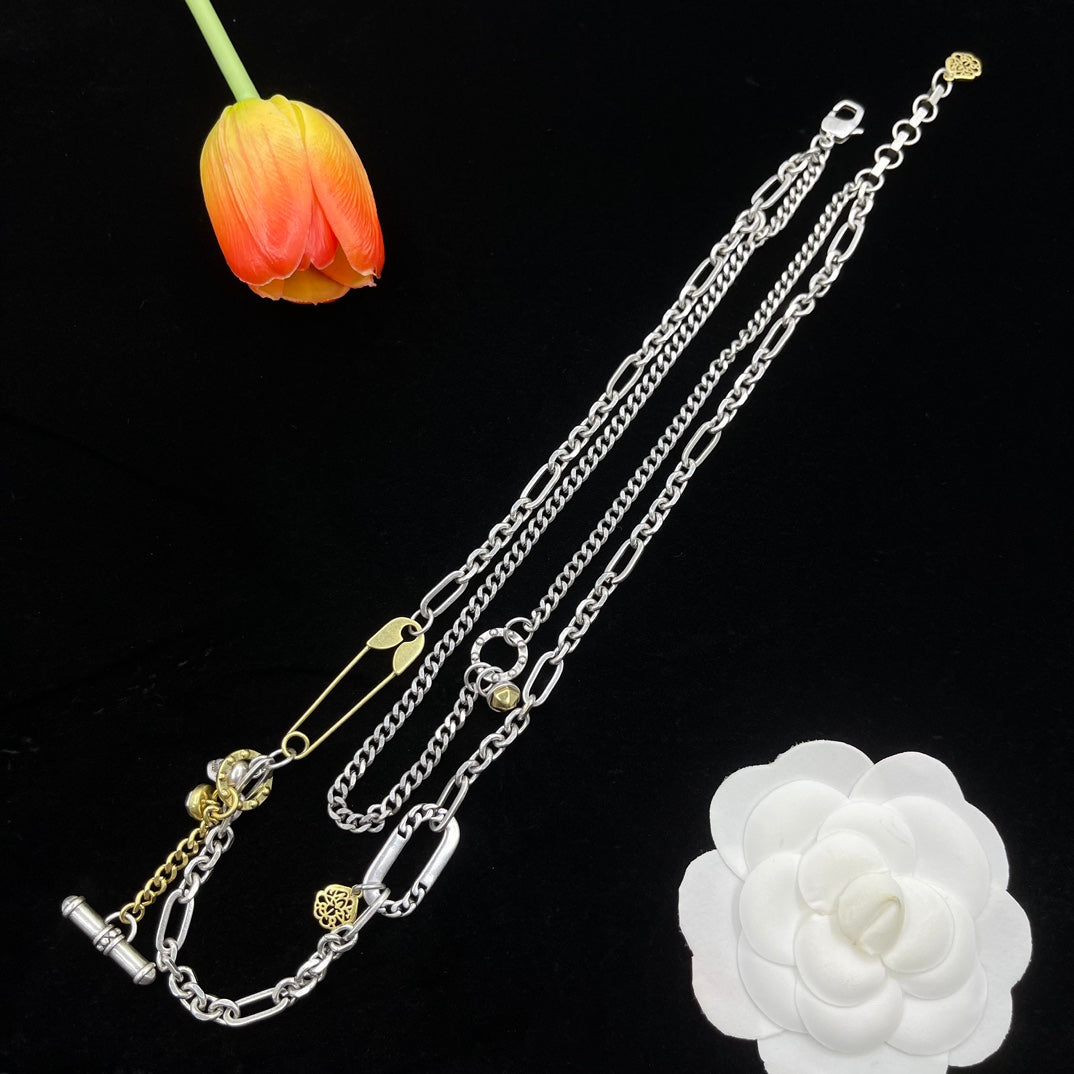 Alexander McQueen Layered Skull Charm necklace in Silver Tone, main view