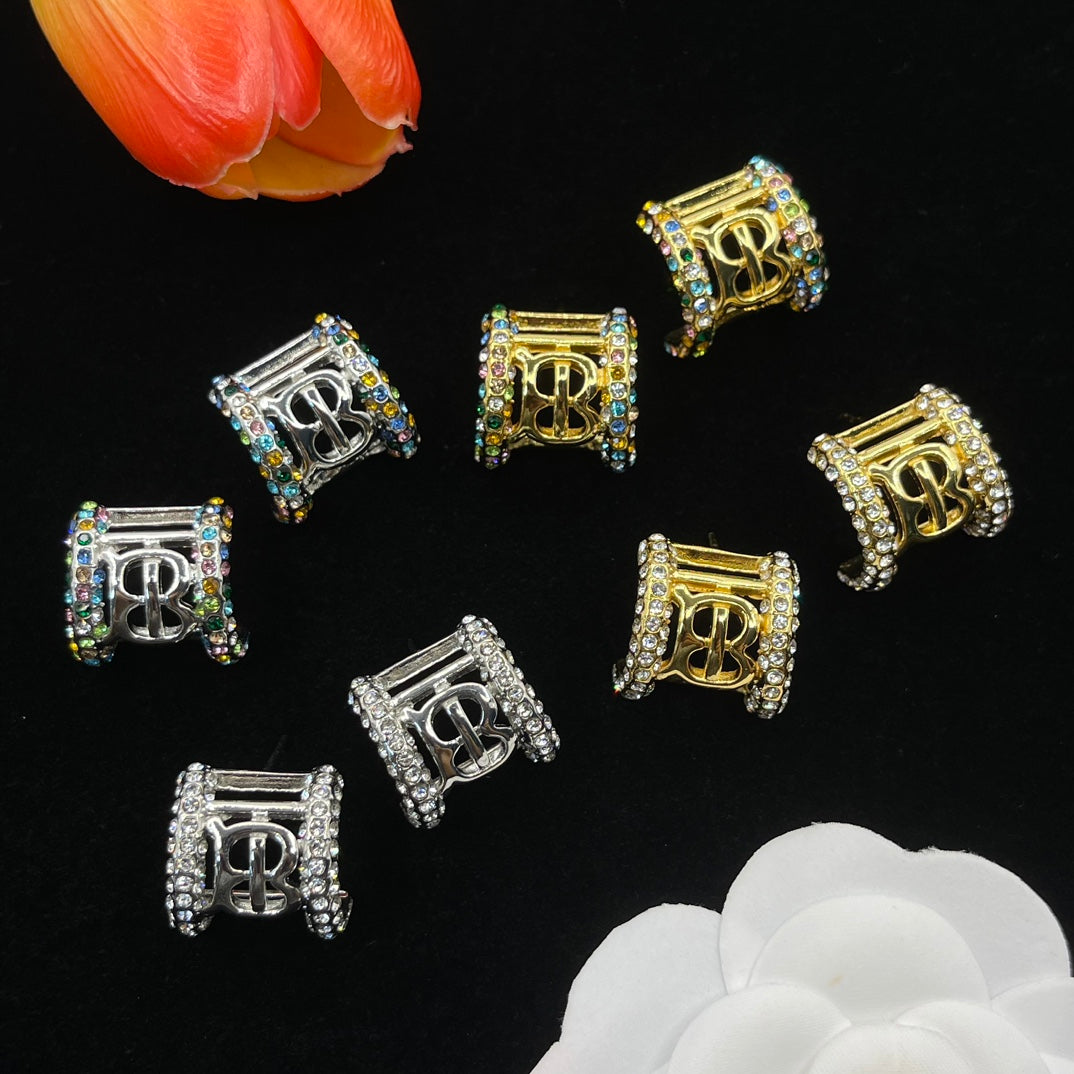 Burberry clear crystal frame stud earrings in Gold Tone, detail view 7