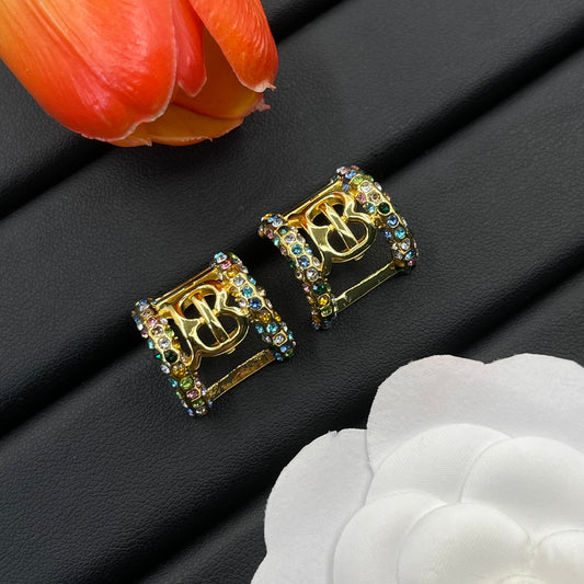 Burberry multicolor crystal frame stud earrings in Gold Tone, main view