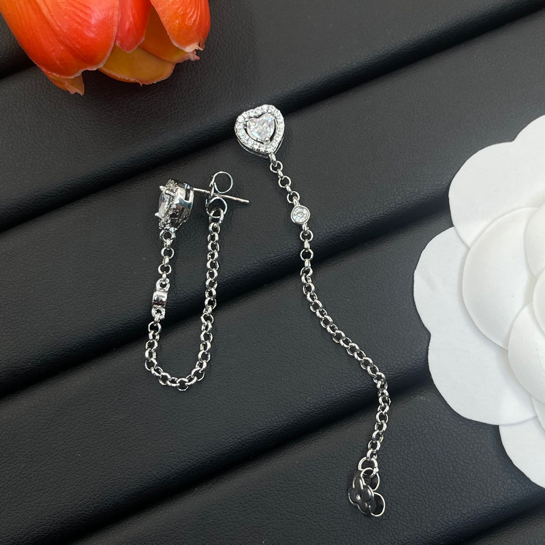 Messika Heart Chain Drop earrings in Silver Tone, detail view 11