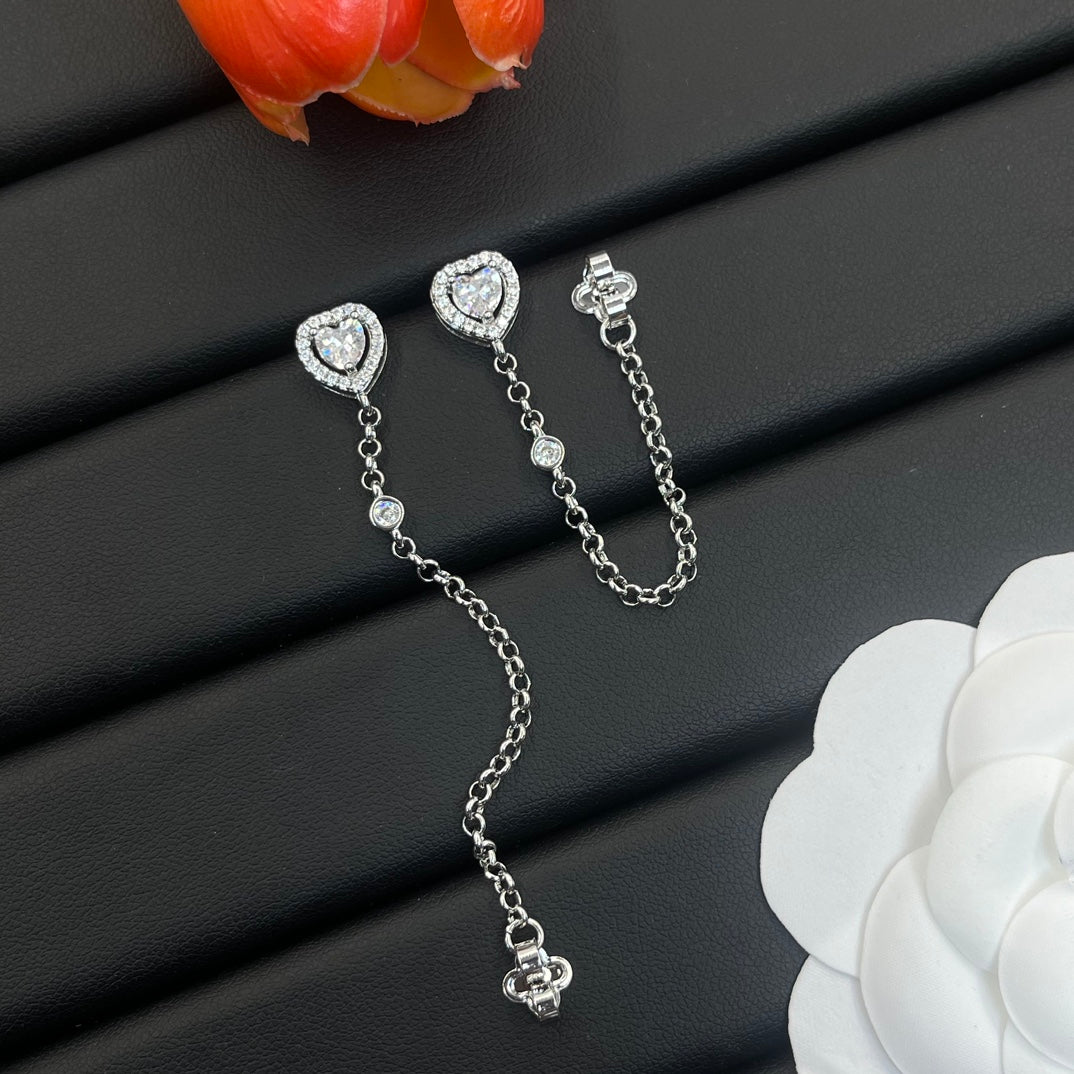 Messika Heart Chain Drop earrings in Silver Tone, detail view 10