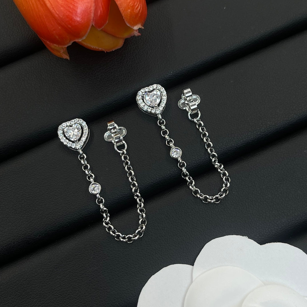 Messika Heart Chain Drop earrings in Silver Tone, detail view 8