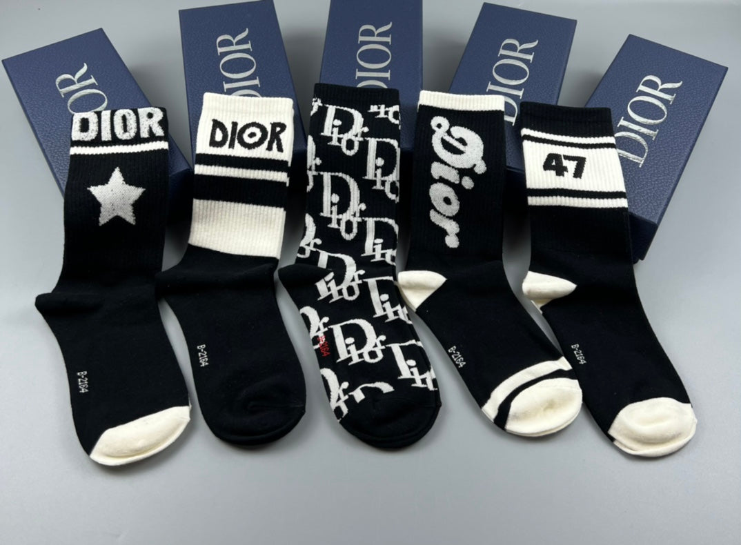 Dior Black Cream Bold Number Graphics Crew Socks, image 5