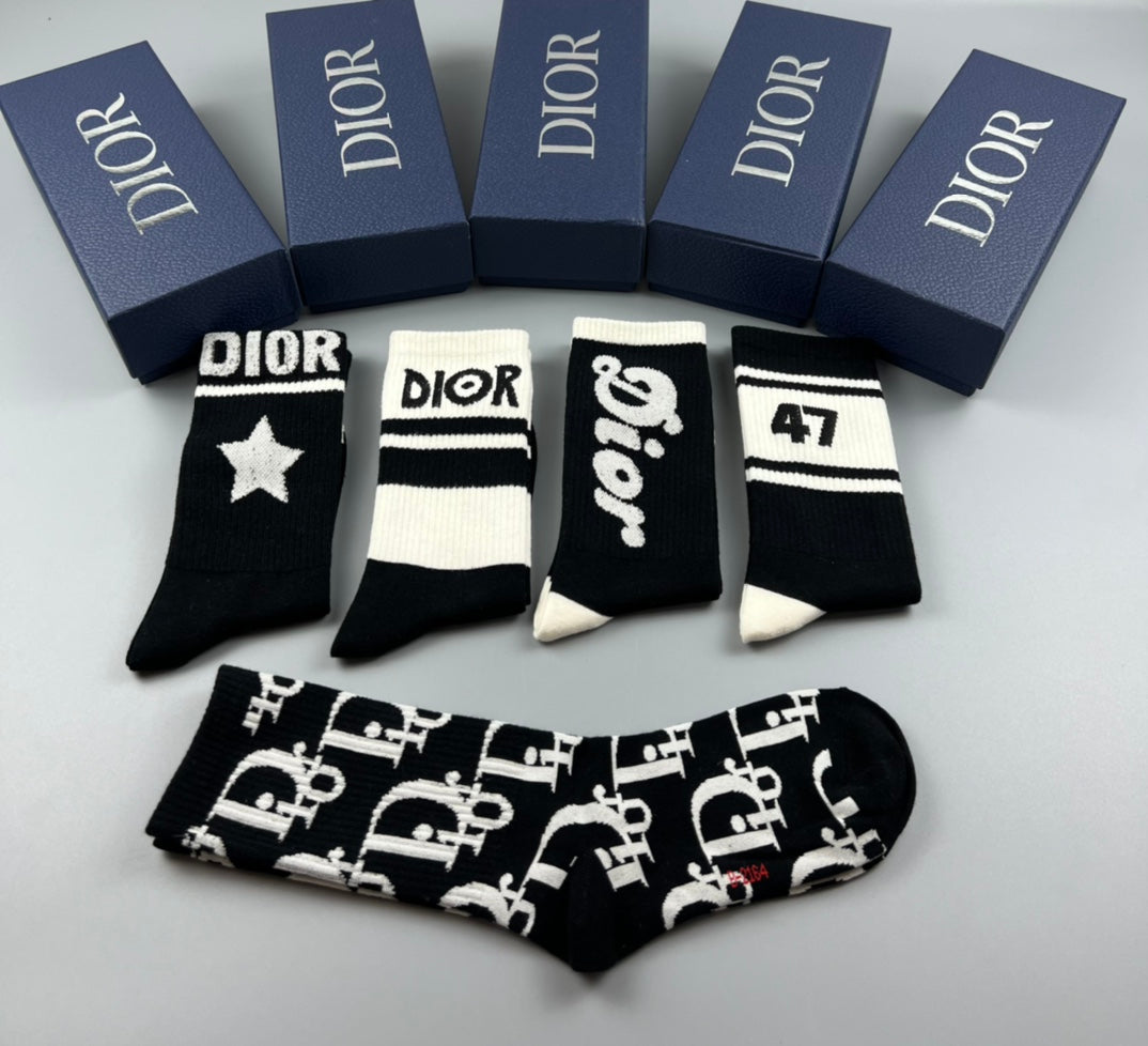 Dior Black Cream Bold Number Graphics Crew Socks, image 7