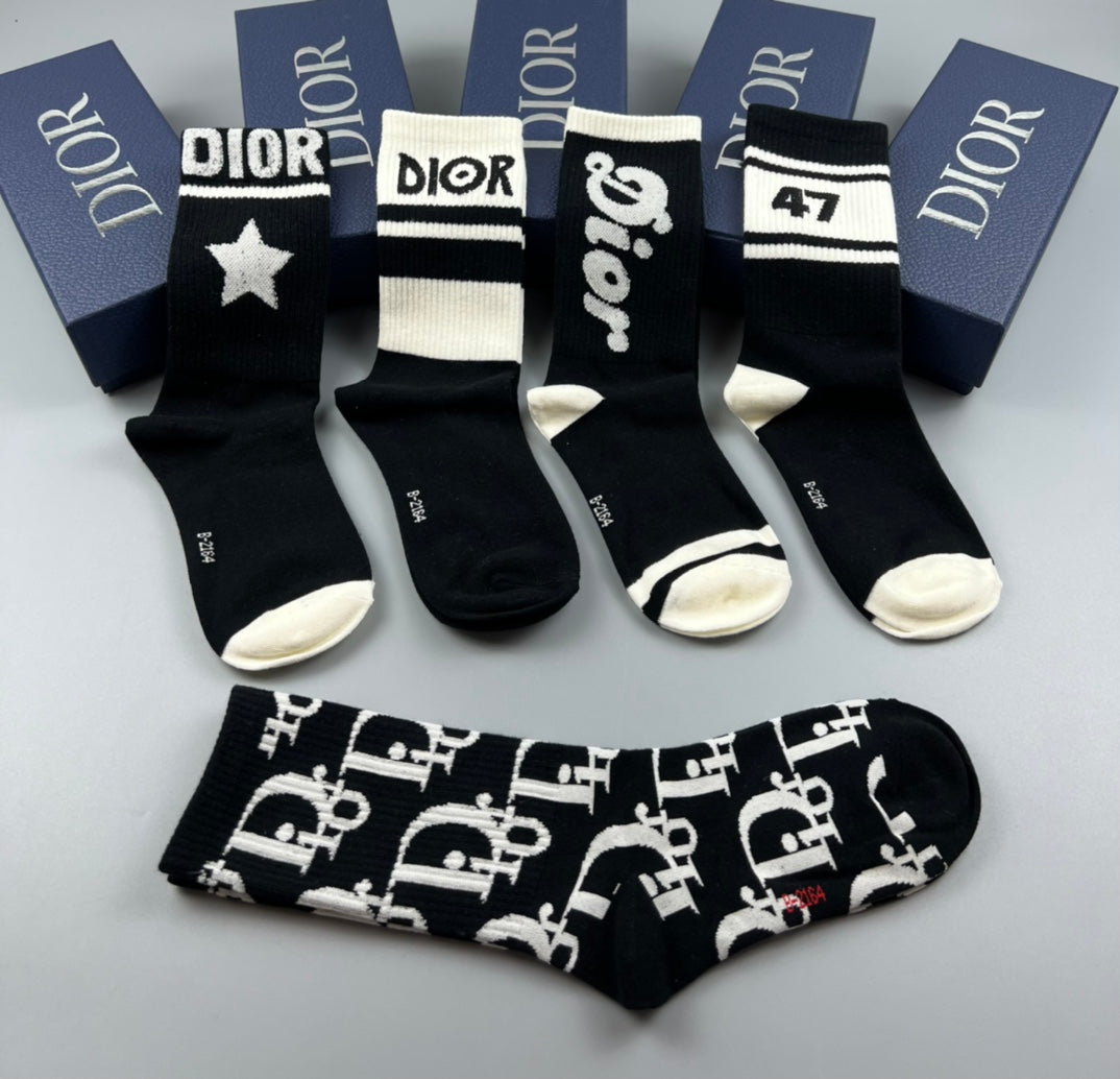 Dior Black Cream Bold Number Graphics Crew Socks, image 6