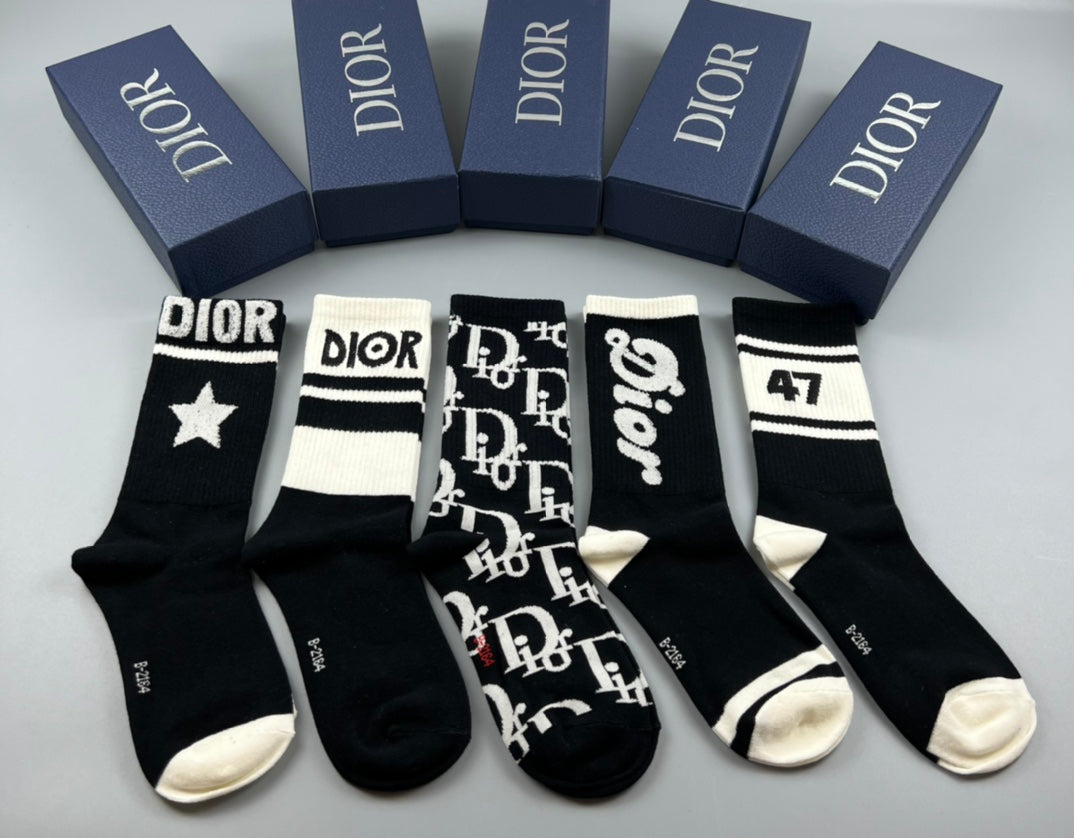 Dior Black Cream Bold Number Graphics Crew Socks, image 3