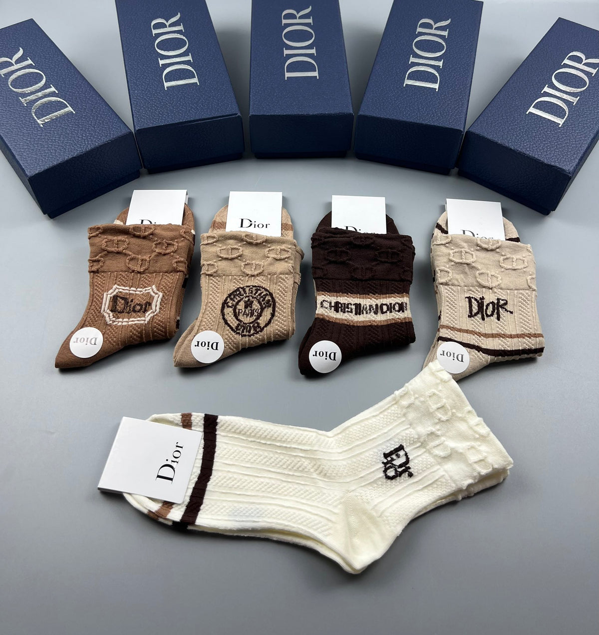 Dior Earthy Neutral Broad Stripe Cuffs Crew Socks, image 7
