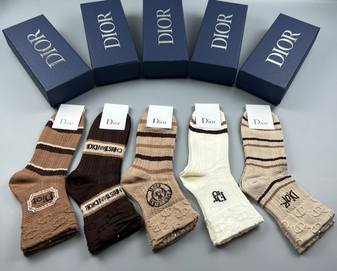 Dior Earthy Neutral Broad Stripe Cuffs Crew Socks, image 1
