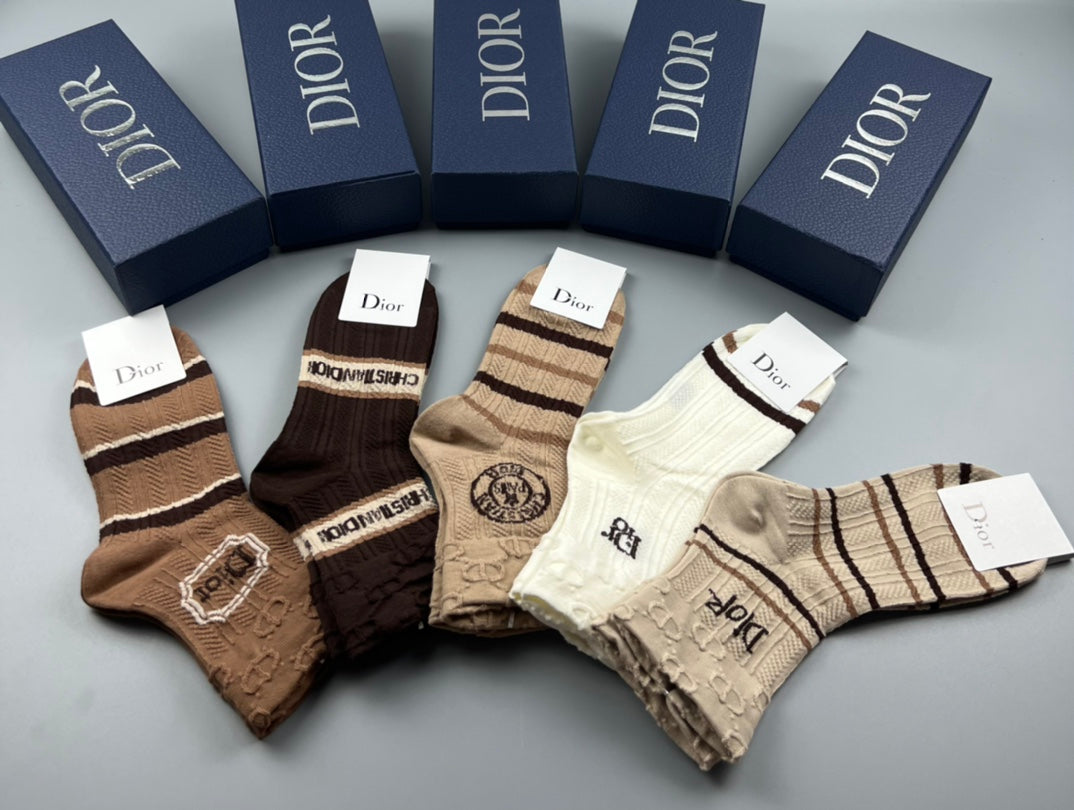 Dior Earthy Neutral Broad Stripe Cuffs Crew Socks, image 5